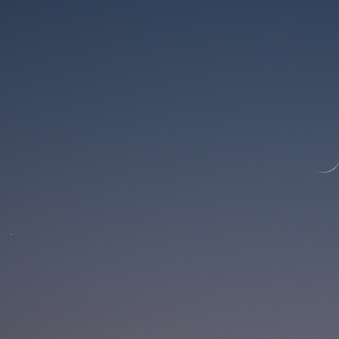 並ぶ二日月(月齢1.3)と木星(2025.05.28)