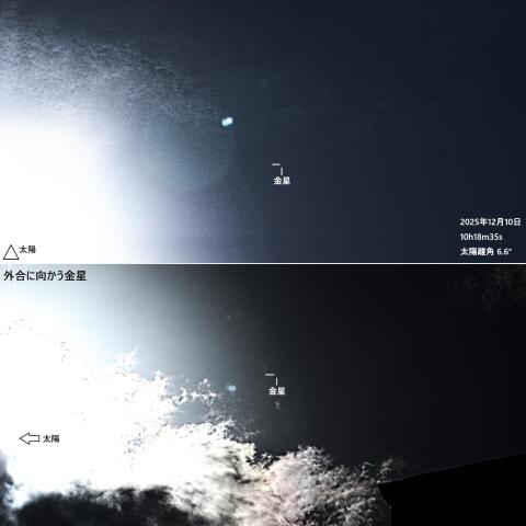外合に向かう金星(2025.12.10,13)