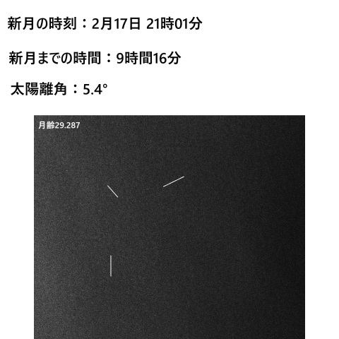 一日月(新月、月齢29.3)