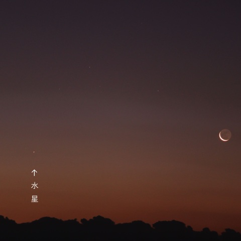 夜明けの月と水星
