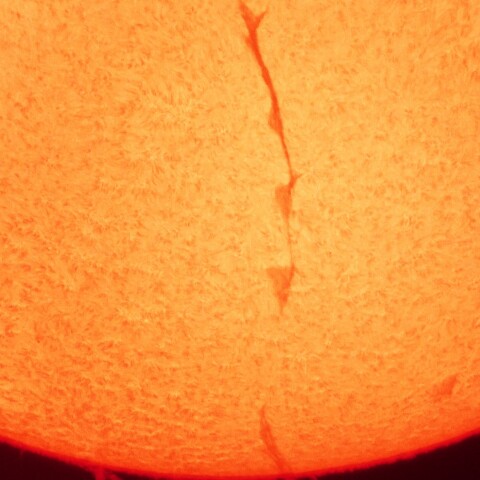 6/20朝の太陽(長いフィラメントとプロミネンス)