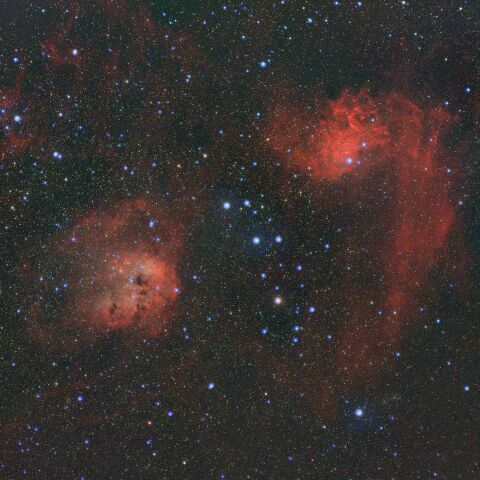 市街地撮影のIC405  IC410  勾玉星雲 (再処理)