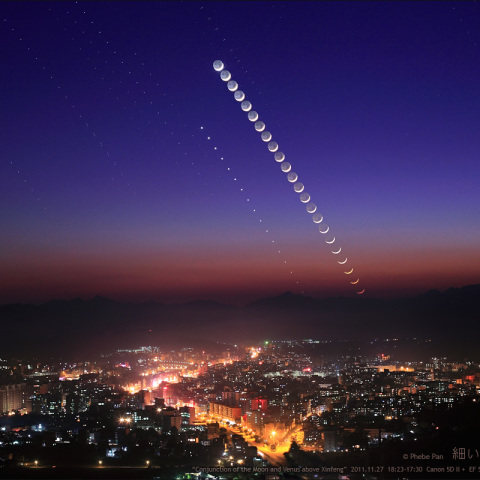 細い月と金星が沈む