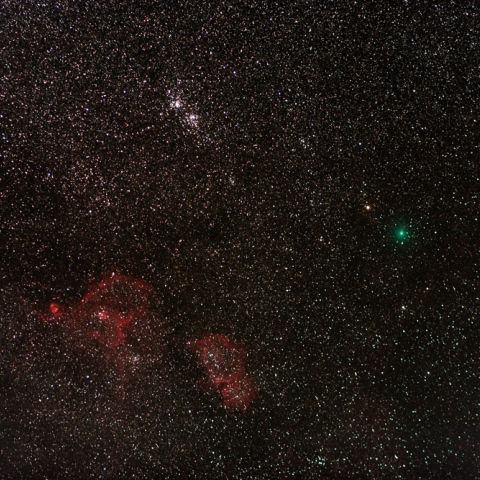 ハートレー彗星と二重星団、IC1805・IC1848