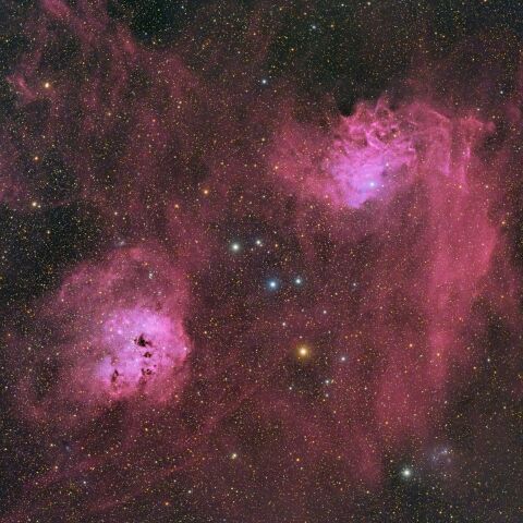 ぎょしゃ座の「IC410 おたまじゃくし星雲」と「IC405 勾玉星雲」付近