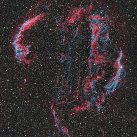 はくちょう座 網状星雲 NGC6992 (左)とNGC6960 (右) 付近