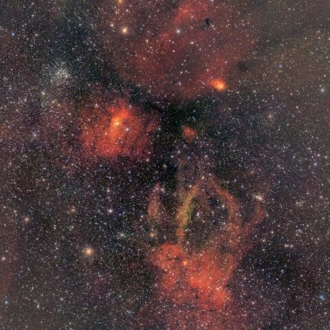 カシオペア座「NGC7635 バブル星雲」「Sh2-157 クワガタ星雲」付近の星雲・星団