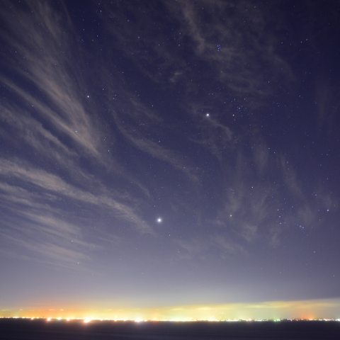 夜明けの空に昇ってきた冬の星座たち