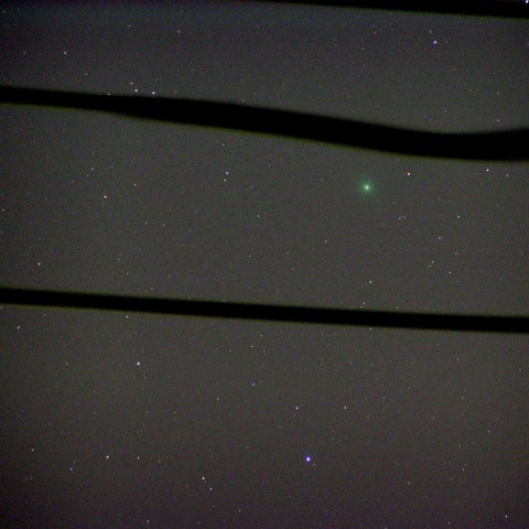 電線の間に覗くラブジョイ彗星