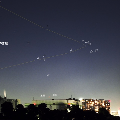 連れ立って沈みゆく木星と土星