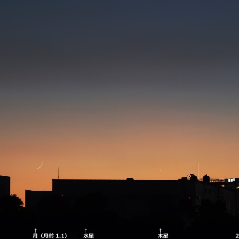 夕暮れの三角形－月・水星・木星