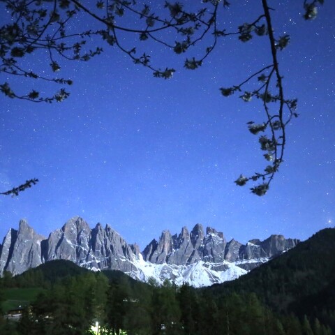 若葉の岩峰と昇るさそり