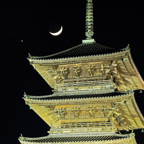 備中国分寺と月　金星の接近