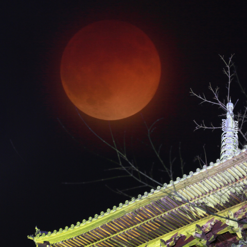 五重塔と皆既月食