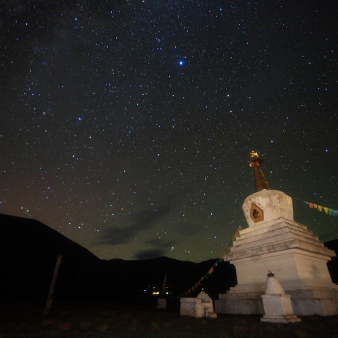 Tibetan buddhist tower under the stars