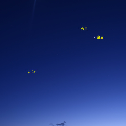 夕空の月、火星、金星