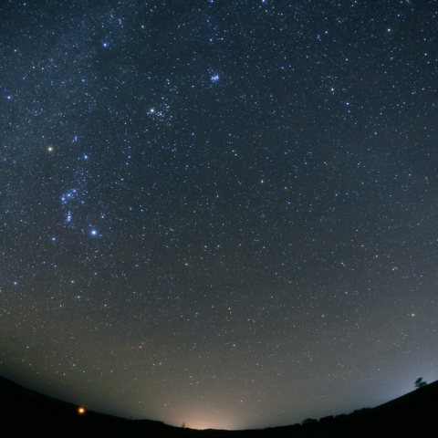 昇る冬の星座と対日照