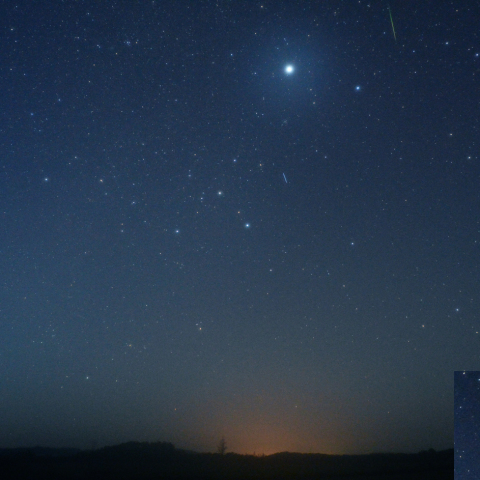 薄明開始後のおおいぬ座と流星