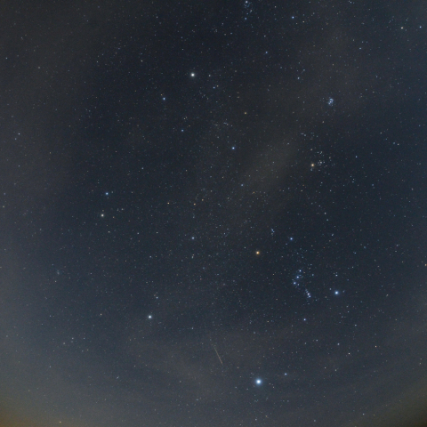冬の大六角形と流星-2
