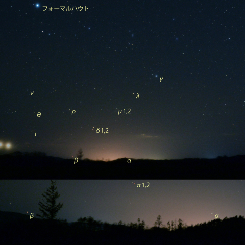 地平線上のつる座α・β