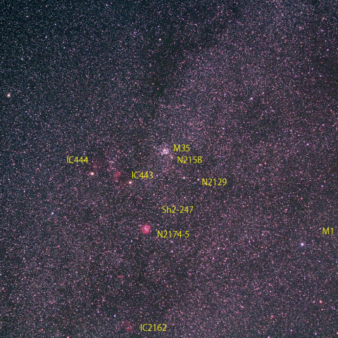 ふたご座足下の星雲星団