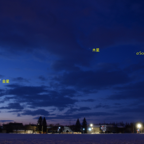 明け方の金星と木星