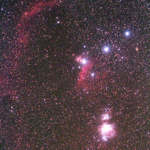 オリオン座中央部の散光星雲