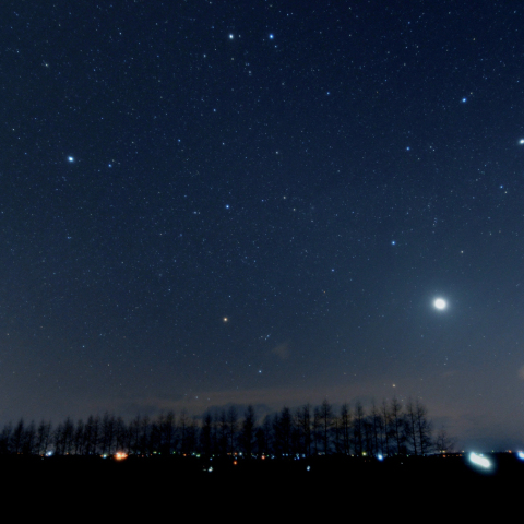 沈む冬の星座と金星