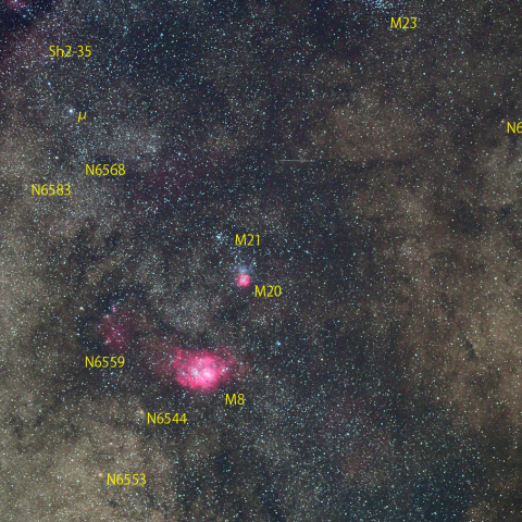M8、M20と周辺の星雲星団