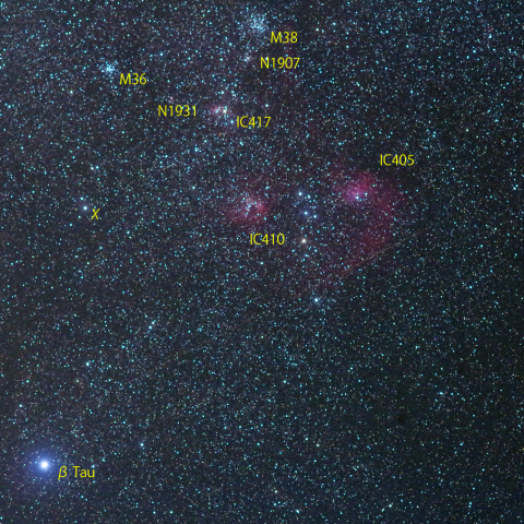 ぎょしゃ座南部の星雲星団