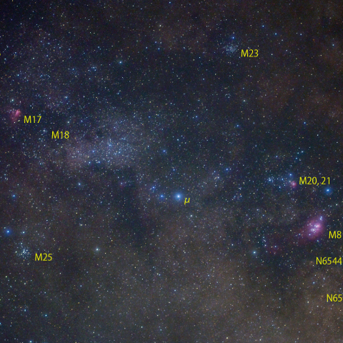 いて座北部の天の川と星雲星団