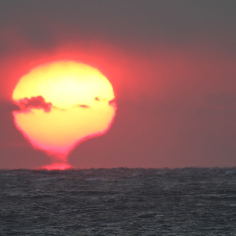 水平線に沈む部分日食