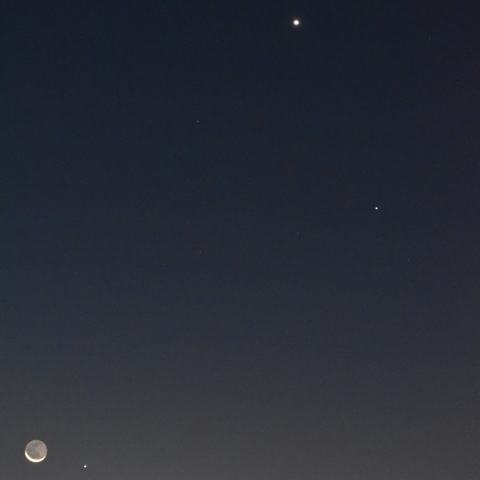 金星、スピカ、水星と有明の月