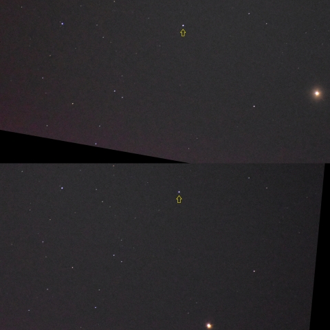 ２日間の火星と天王星の動き