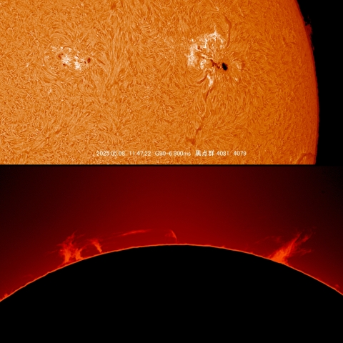 05/08  黒点群とプロミネンス拡大