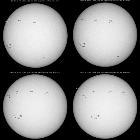 12/3-4-5-6  太陽 黒点4日間の移動