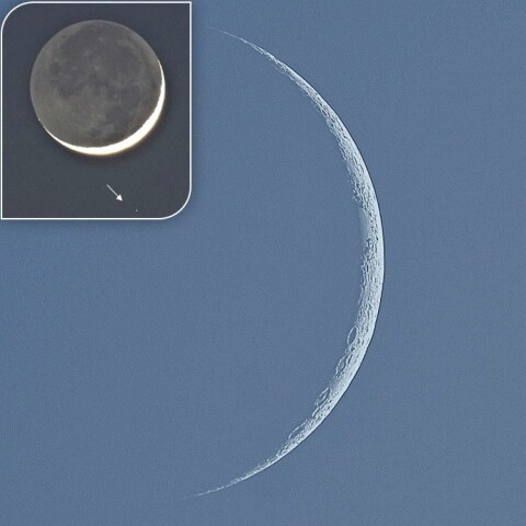 繊月と地球照と牡牛座HIP18170星