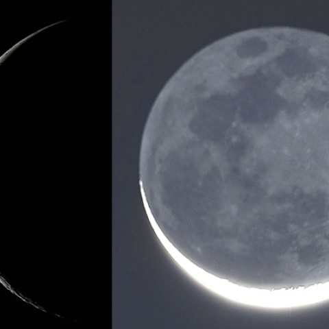 細い月と地球照