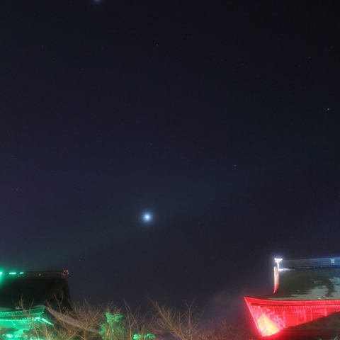 善光寺に沈む金星・木星