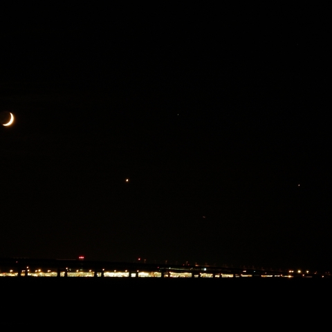 7/19　細い月と　金星　レグルス　木星