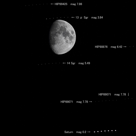 月、土星、恒星　接近  8/21