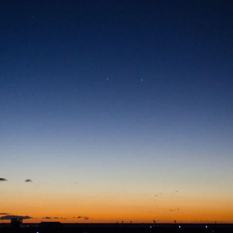 11月12日の朝焼けと火星・スピカ