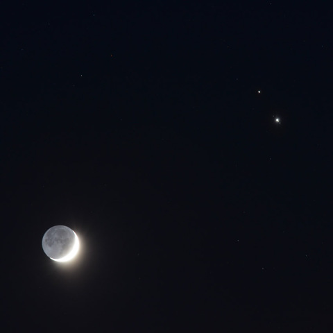 三日月と木星、土星の接近 