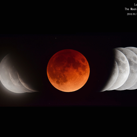 皆既月食：地球の影の中の月