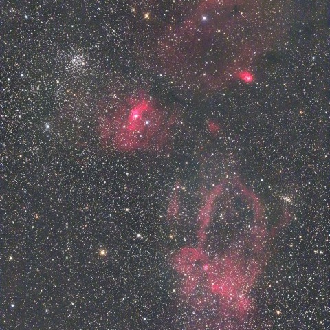 M52、バブル星雲、クワガタ星雲付近