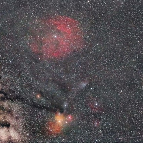 木星、火星とさそり座付近の星雲