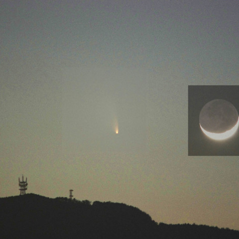 3/15　六甲山に沈むパンスターズ彗星（月合成）