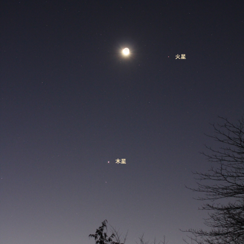 火星と月と木星の接近
