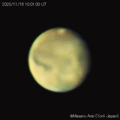 火星に黄雲発生(RGB)：2020/11/16