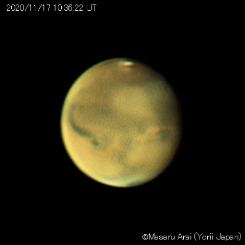 火星に黄雲発生(可視光)：2020/11/17